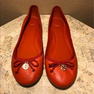 Orange Tory Burch Lambskin Flats